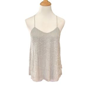 Express silver shimmer metallic party spaghetti strap blouse tank top SZ S